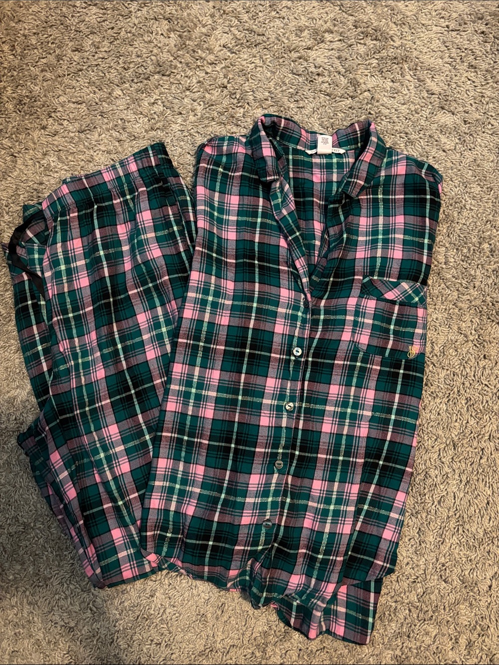 Victoria's Secret Pink and Green Plaid Lightweight Pajama Set